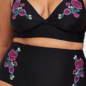 Torrid black bikini embroidered top only